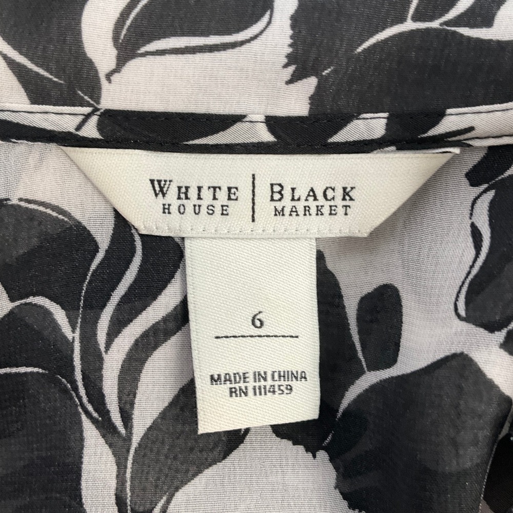 WHBM Blouse Women 6 Black White Floral Ruffle Peplum Romantic Flowy Airy - Picture 3 of 8